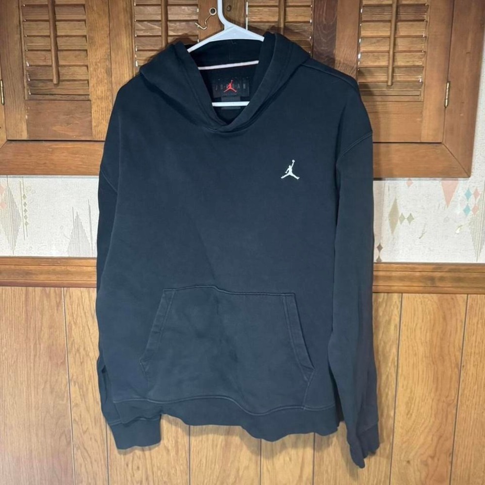 Jordan Jumpman Mens Black Fleece Pullover Hoodie White Logo Sweatshirt Small